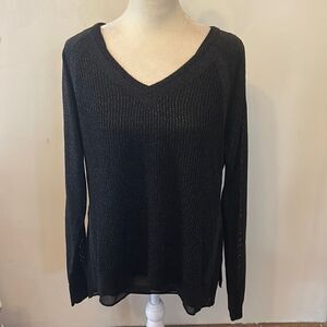 Lucky Brand black metallic thread long sleeve sweater with underlay Size M